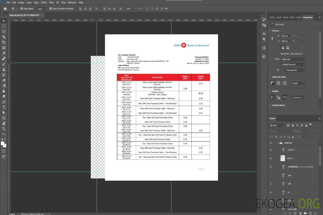 Relevé bancaire de la Banque du Canada de Montréal template